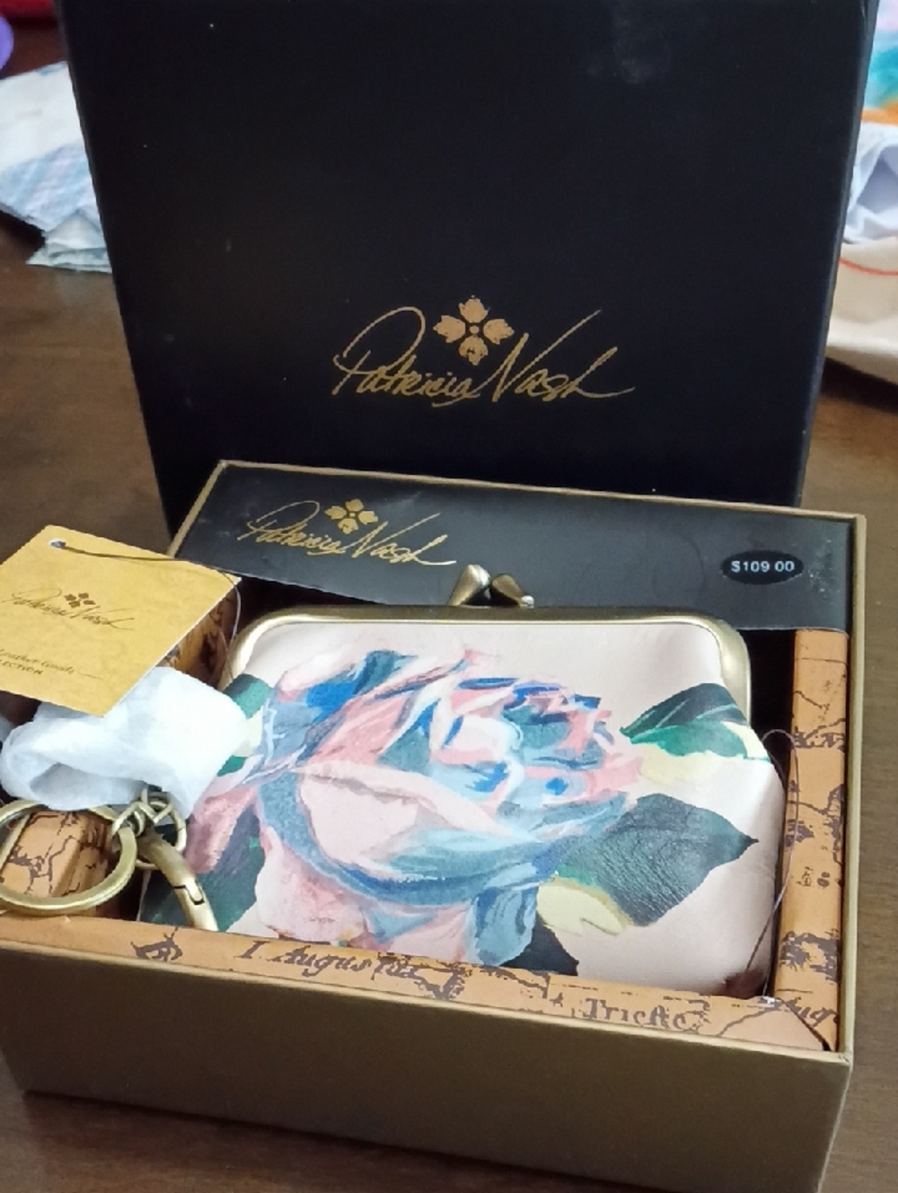 Patricia Nash NWT Painted Rose Kisslock Coin Purse - Pink Blue Green
